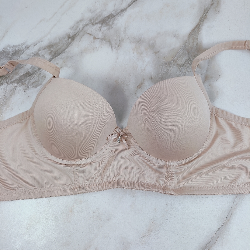 Unbranded Nude Lightly Lined Molded Cup Bustier Longline Underwire Bra, 38C